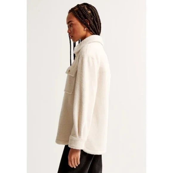 Abercrombie & Fitch Sherpa Shirt Jacket Size M in Cream - Picture 4 of 9